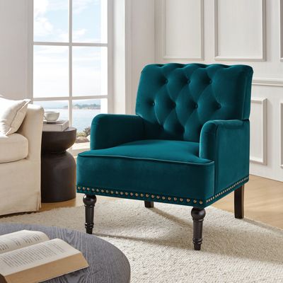 Jakub 28.5" W Velvet Tufted Polyester Armchair with Nailhead Trim