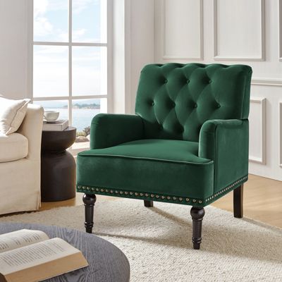 Jakub 28.5" W Velvet Tufted Polyester Armchair with Nailhead Trim
