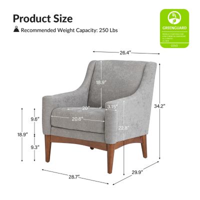 Fabric Recessed Arms Accent Chair with Solid Wood Legs for Living Room Bedroom