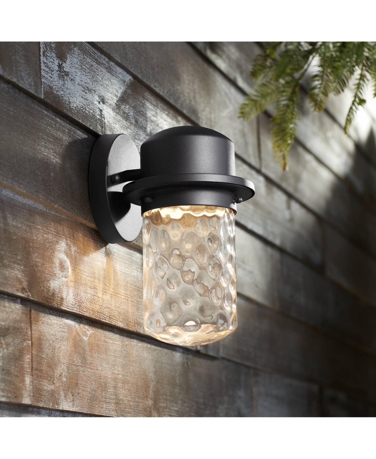 Mallow Modern Rustic Outdoor Wall Light Fixture Led Textured Black Steel 9 1/4" Clear Hammered Glass for Exterior House Porch Patio Outside Deck Garag