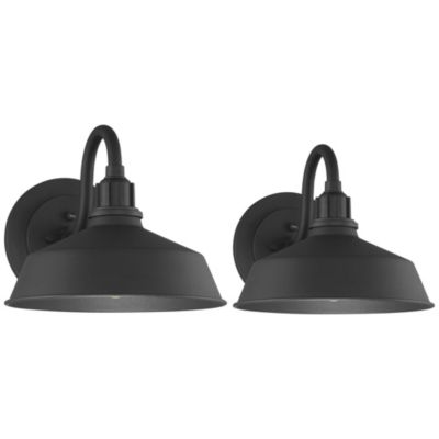 Arnett Rustic Industrial Farmhouse Outdoor Barn Light Fixtures Set of 2 Black Dusk to Dawn Gooseneck 10 1/2" for Exterior Deck
