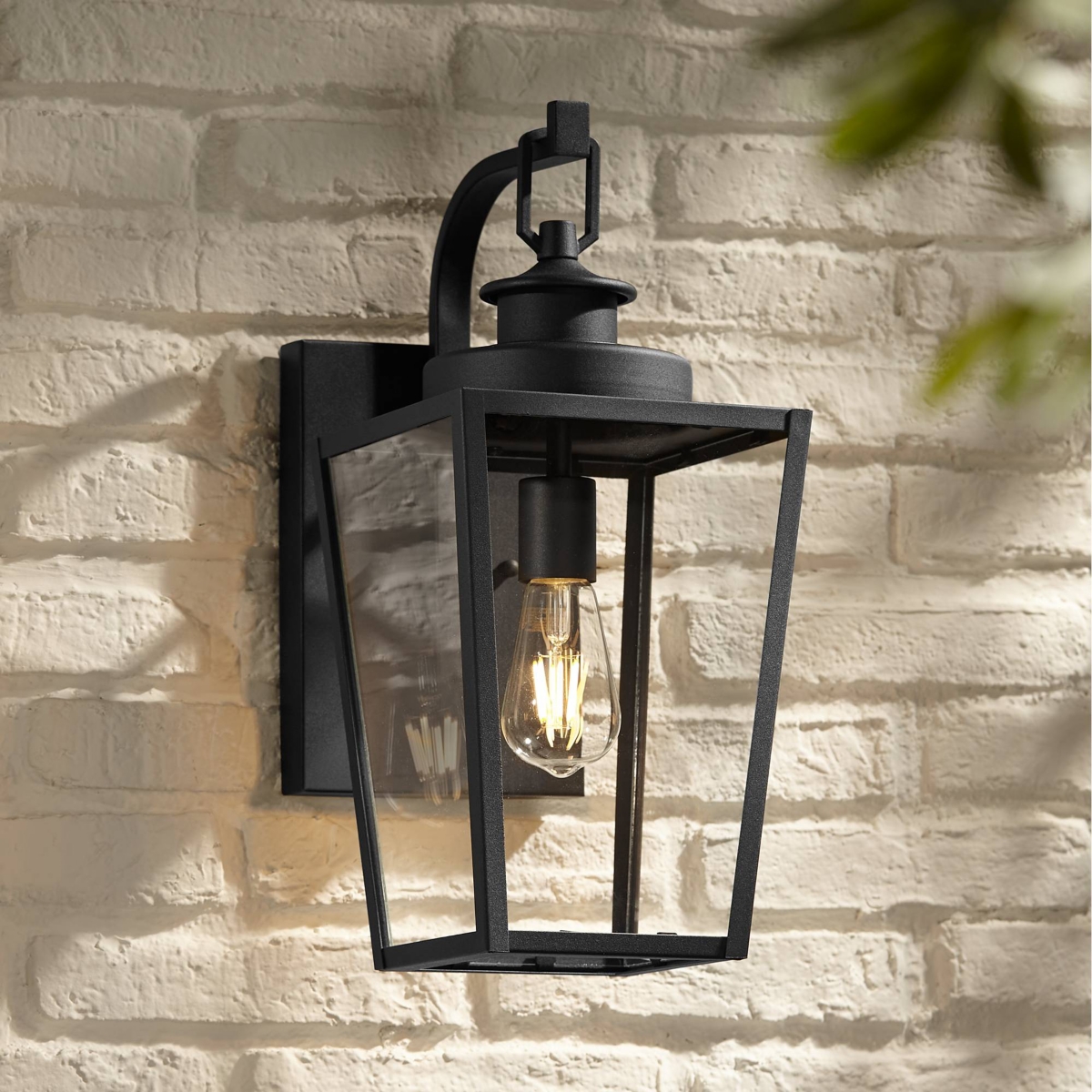 Ackerly Modern Outdoor Wall Light Fixture Textured Black Steel 17 1/4" Clear Glass Panels for Exterior House Porch Patio Outside Deck Garage Yard Fron