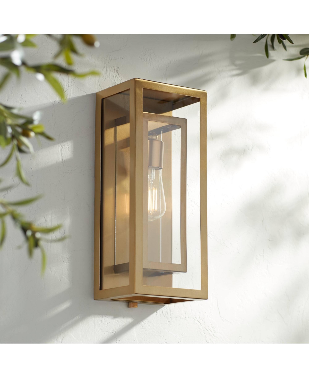 Double Box Modern Outdoor Wall Light Fixture Brass 16 1/4" Clear Glass Panel for Exterior Barn Deck House Porch Yard Patio Outside Garage Front Door G