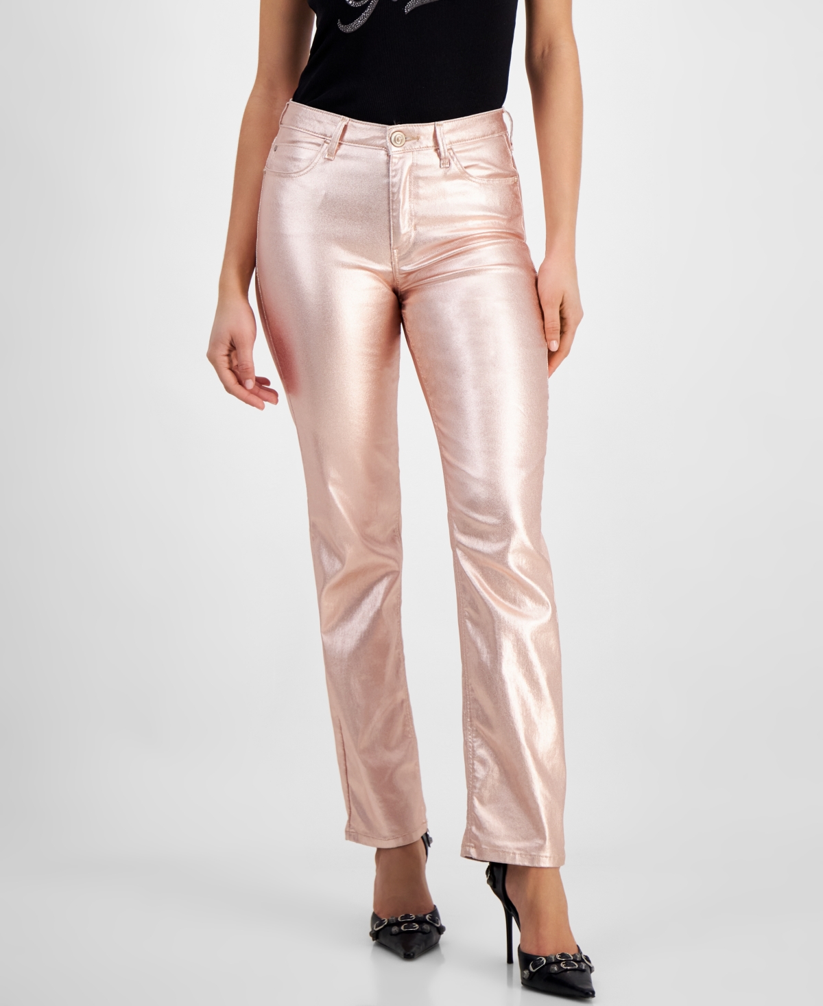 Guess Women's 1981 Metallic Straight Jeans In Papete. Pink
