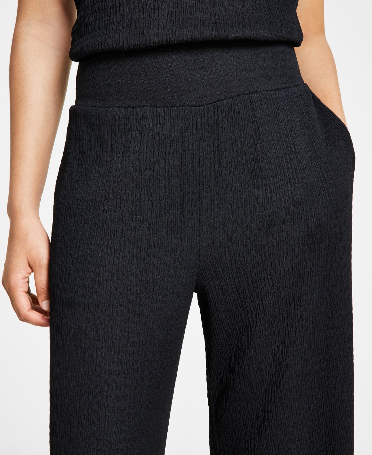 Shop Bar Iii Women's Textured Wide-leg Pants, Created For Macy's In Deep Black