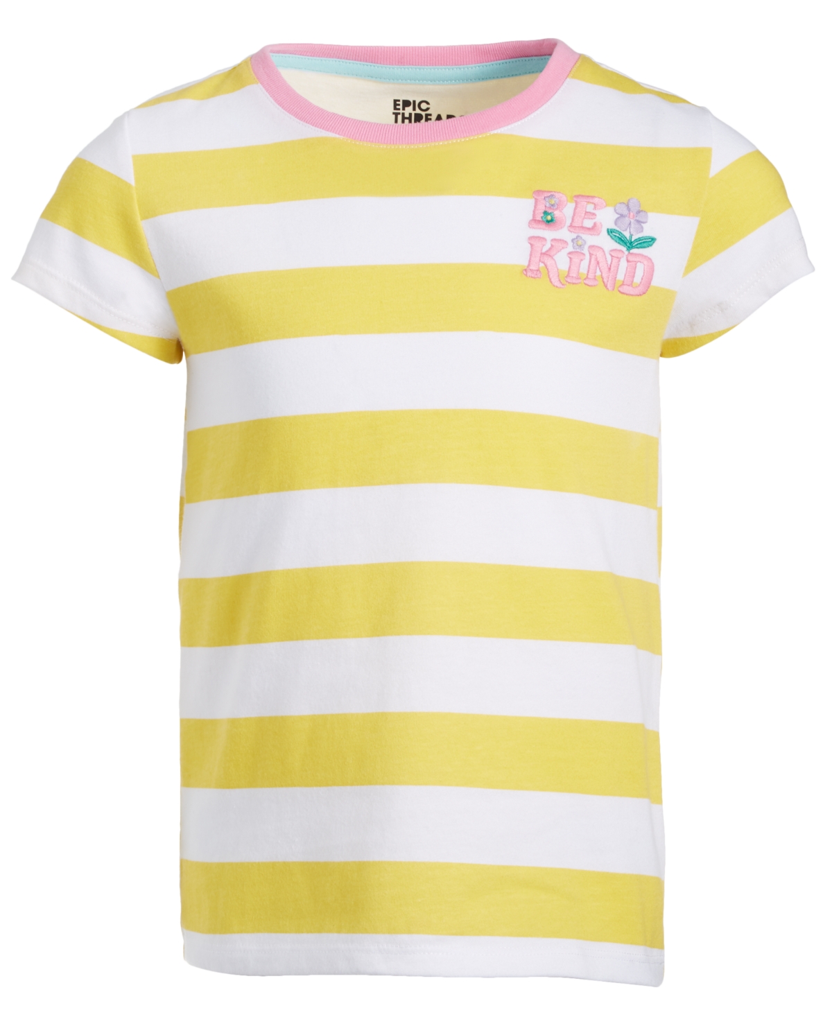 Epic Threads Kids' Toddler & Little Girls Be Kind Stripe T-shirt, Created For Macy's In Miami Yellow