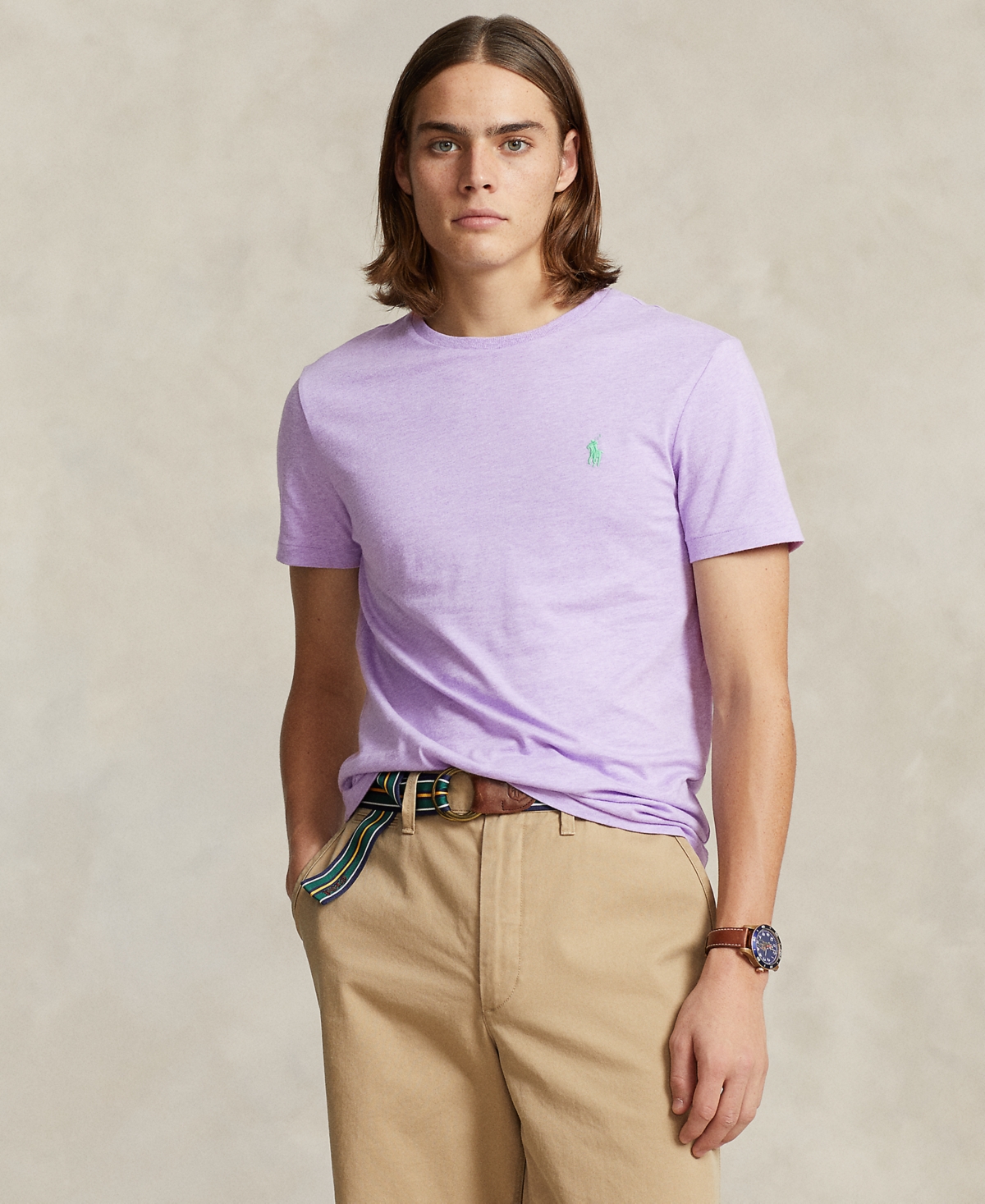 Shop Polo Ralph Lauren Men's Classic-fit Jersey Crewneck T-shirt In Pastel Purple Heather