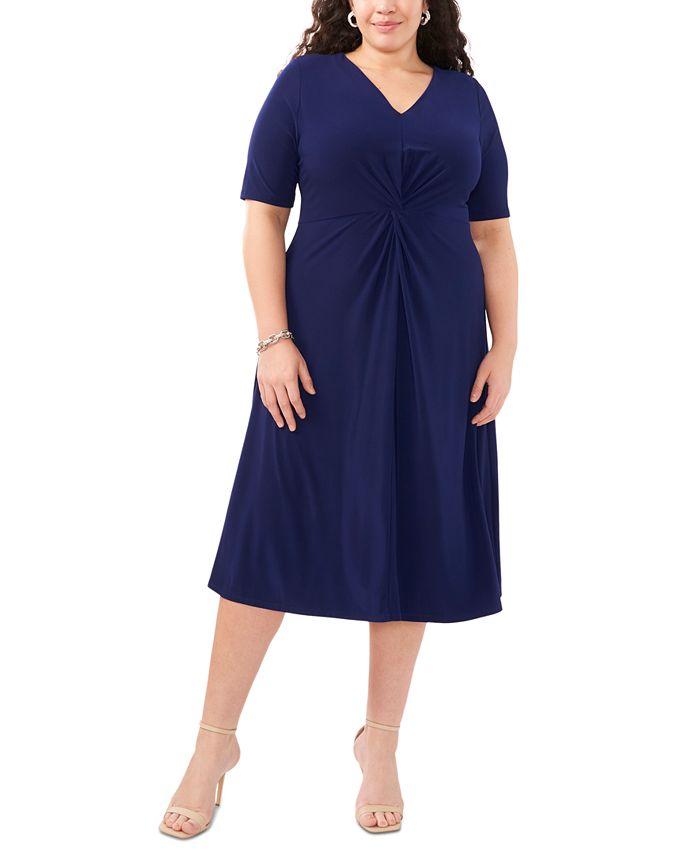 MSK Plus Size Twist-Front V-Neck Elbow-Sleeve Midi Dress - Macy's