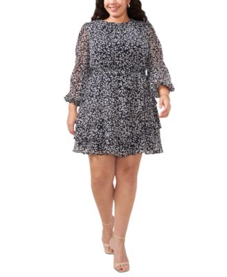 MSK - Plus Size Printed Tiered-Skirt Chiffon Dress