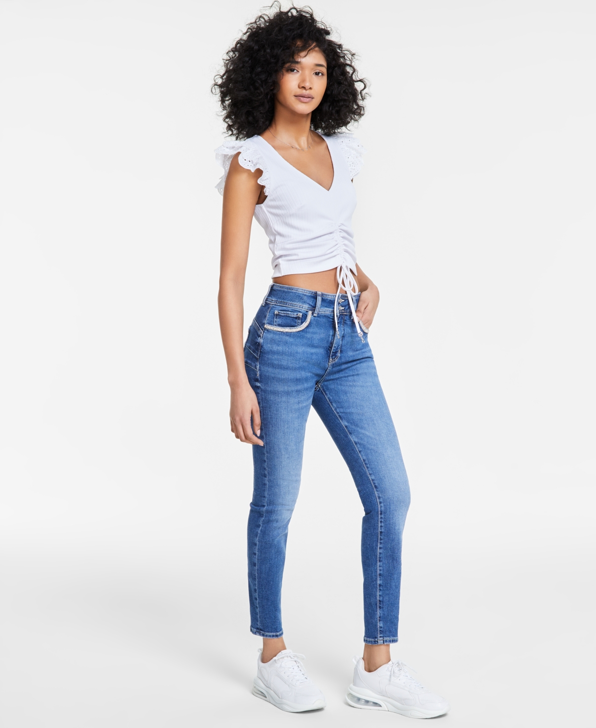 Guess Women's Rhinestone Trimmed Skinny Ankle Jeans