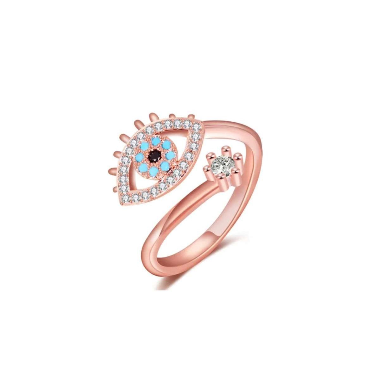 Evil Eye Rings Adjustable with Cubic Zirconia - Rose Gold