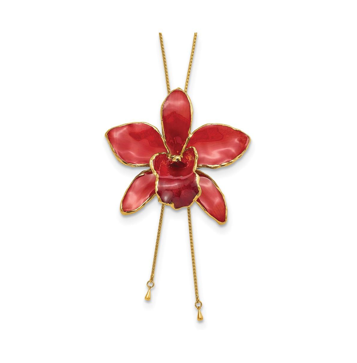 24K Gold-trim Lacquer Dipped Red Cattleya Orchid Adjustable Necklace - Open Miscellaneous