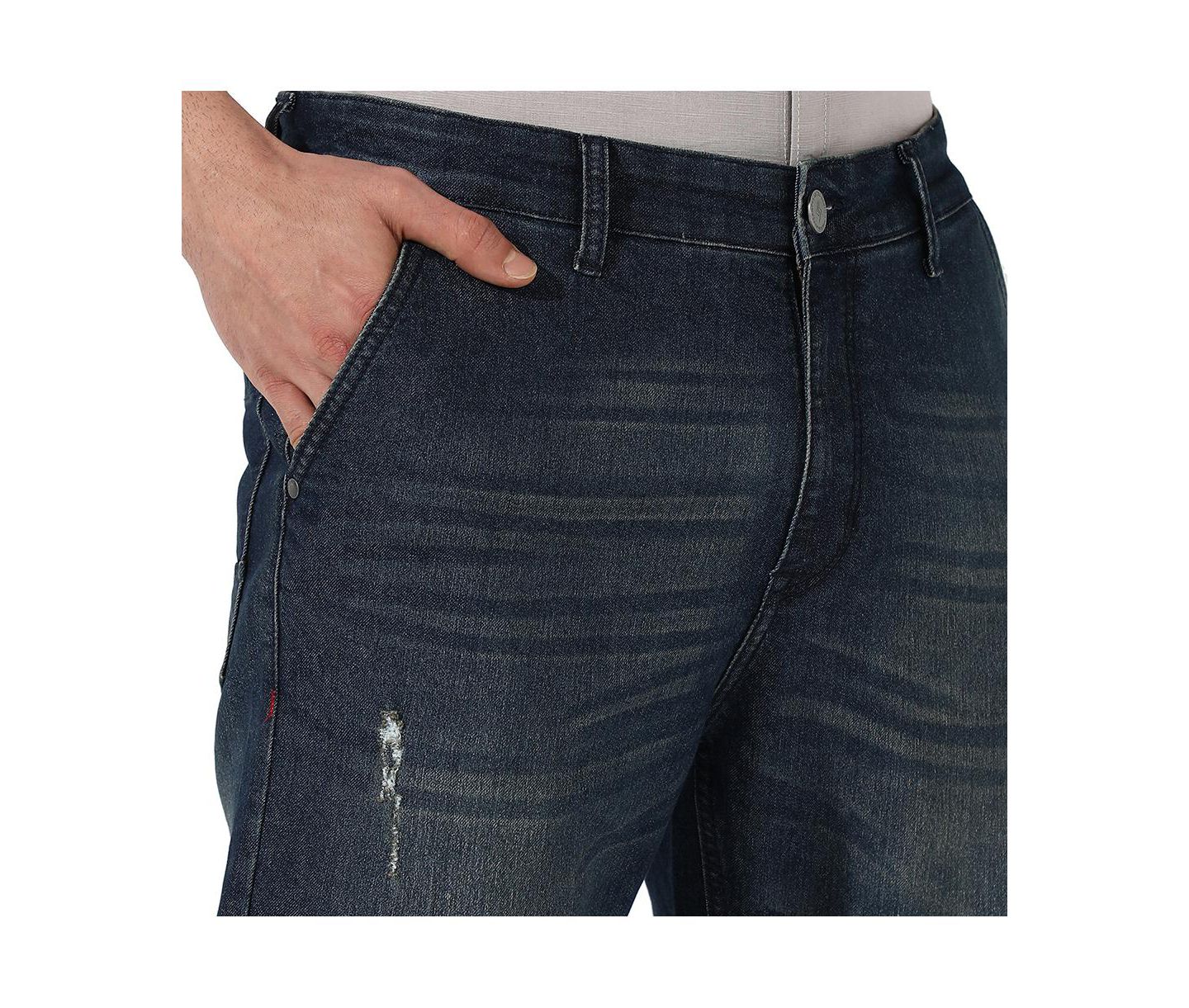 Мужские джинсы Campus Sutra Dark-Wash Carrot Fit Denim Jeans, цвет: Тёмный синий — фото 3