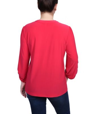 Women's Long Sleeve Pintuck Front Top with Chain Details