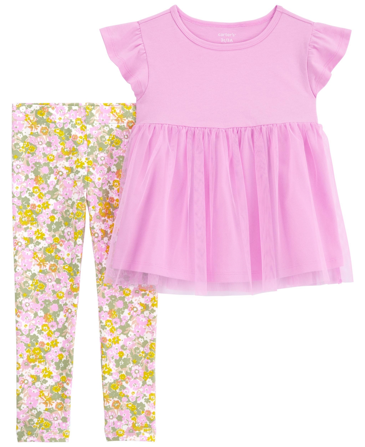Carter's Babies' Toddler Girls Tulle Top And Leggings, 2 Piece Set In Pink