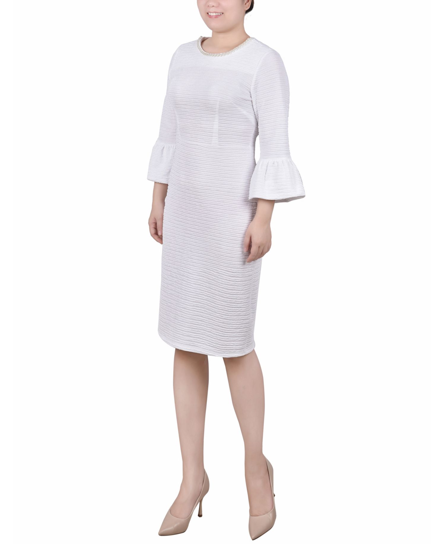 Petite 3/4 Length Imitation Pearl Detail Dress