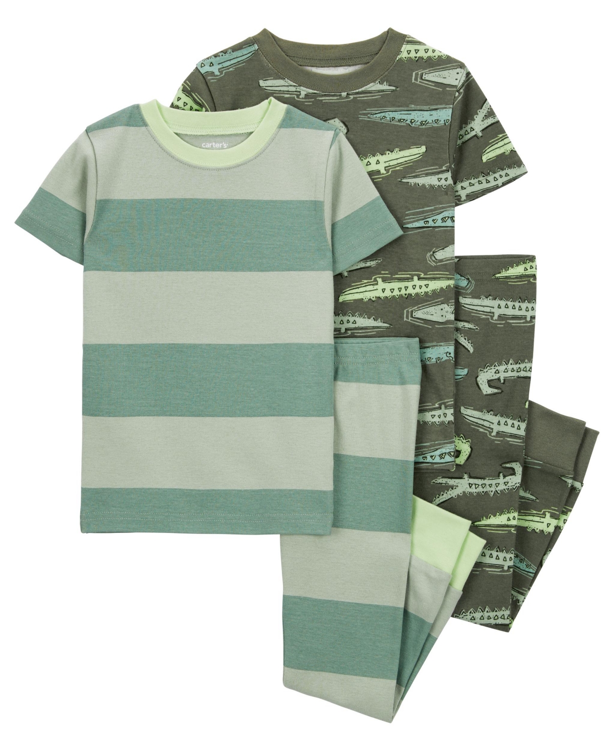 Carter's Babies' Toddler  Toddler Boys Rugby Stripe 100% Snug Fit Cotton Pajamas, 4 Piece Set In Green