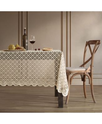 Alona Lace Fabric Table Cloth for Rectangle Tables, Wrinkle Resistant Tablecloth, Patterned Scalloped