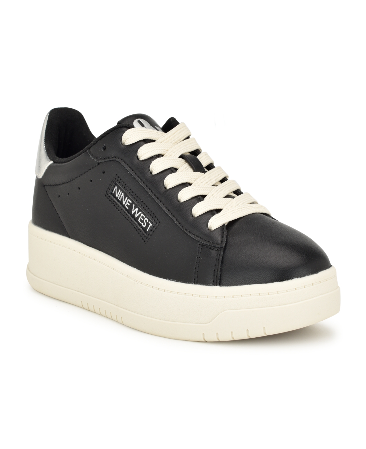 Nine West Women's Dunnit Lace-up Round Toe Casual Sneakers In Black