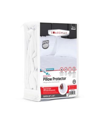  Queen Size Terry Cotton Waterproof Pillow Protector with Zipper - White (2 Pack)