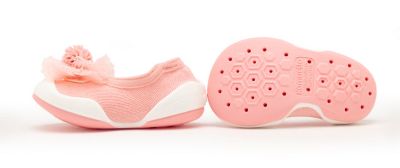 Infant Girl Breathable Washable Non-Slip Sock Shoes Flat - Pompom Flower Pink