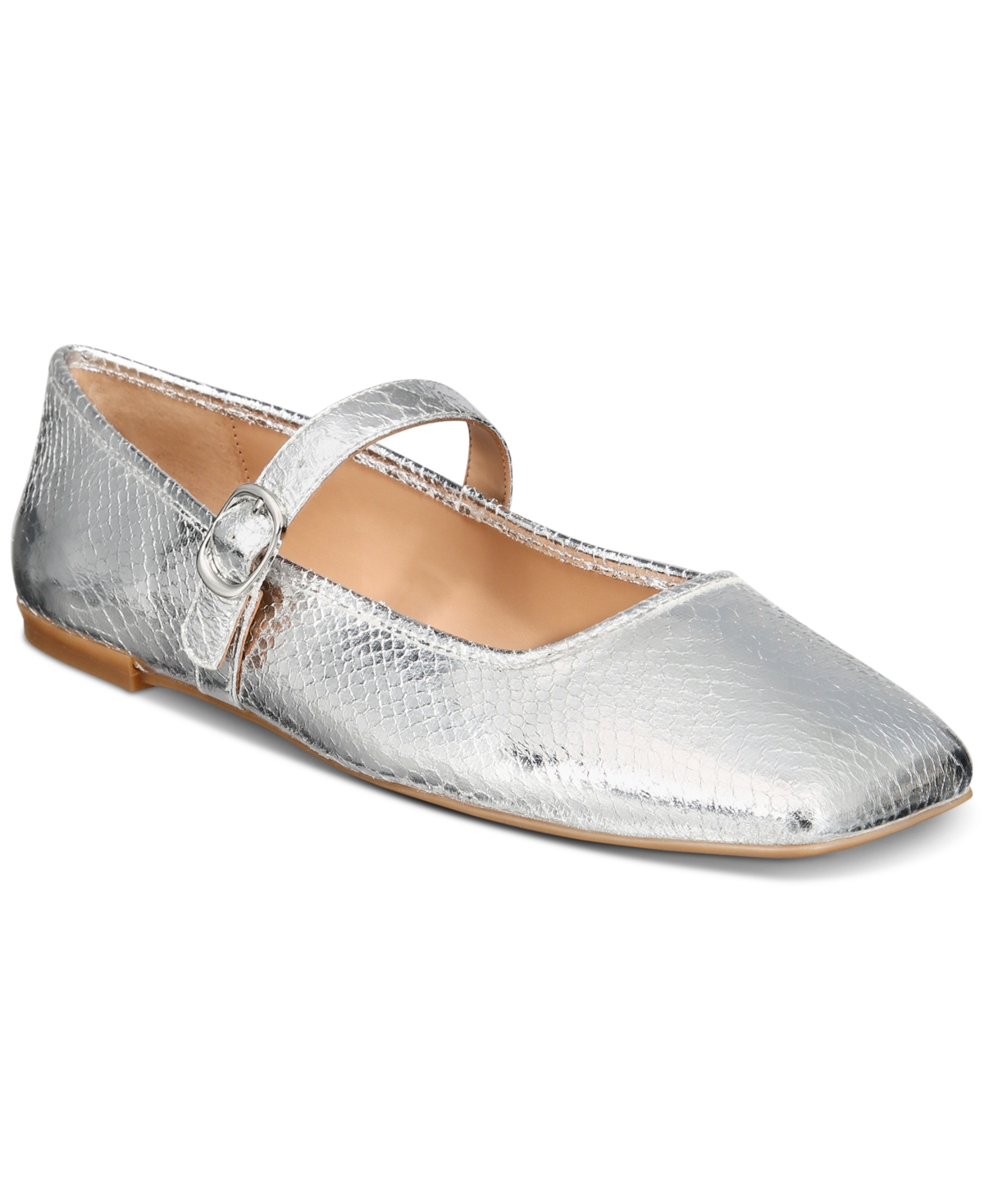 Jadis Square Toe Ballet Flats, Created for Macy's - Silver Snake