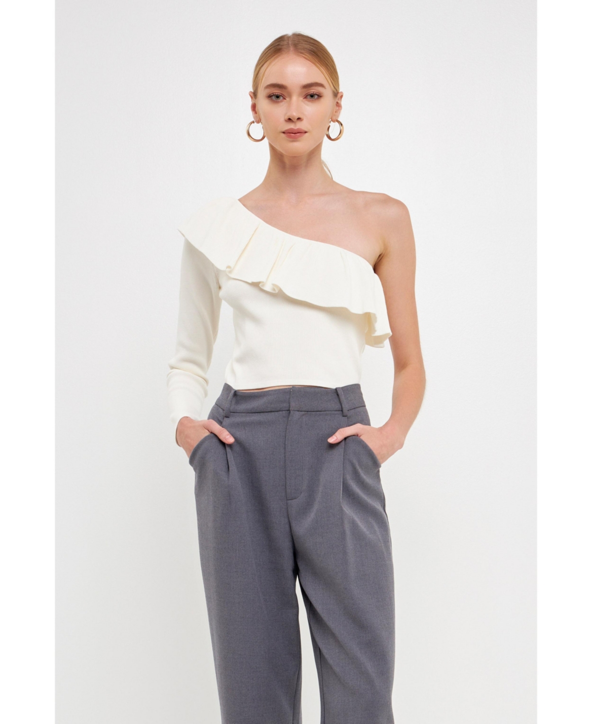 Women's One Shoulder Top With Ruffle