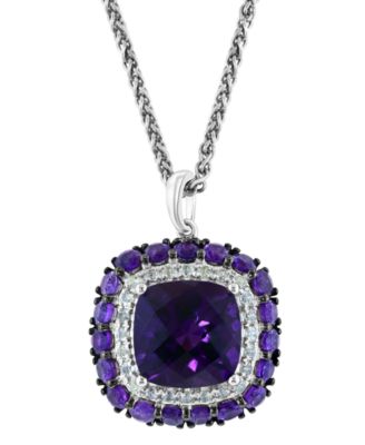 EFFY&reg; Amethyst (10 ct. t.w.) & White Topaz (5/8 ct. t.w.) 18" Halo Pendant Necklace in Sterling Silver