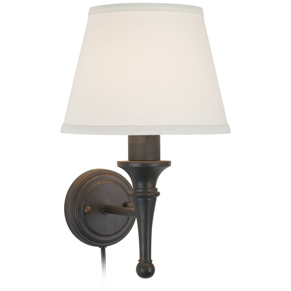 Braidy Farmhouse Rustic Wall Lamp with Cord Cover Bronze Metal Plug-in Fixture Ivory Cotton Empire Shade for Bedroom Bedside Bathroom Vanity Living