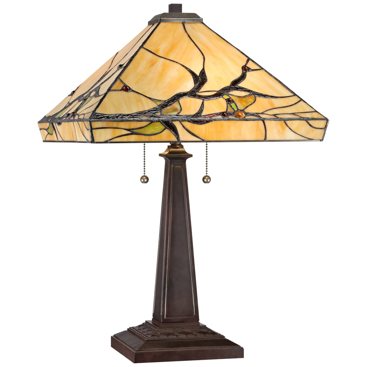 Budding Branch Mission Tiffany Style Table Lamp High Bronze Brown Metal Antique Copper Glass Art Shade Decor for Living Room Bedroom House Bedside