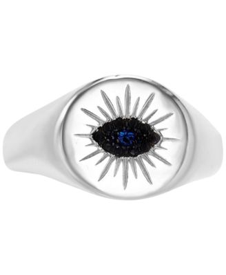 Macy's - Black Spinel (1/20 ct. t.w.) & Lab-Grown Blue Spinel Accent Evil Eye Ring in Sterling Silver