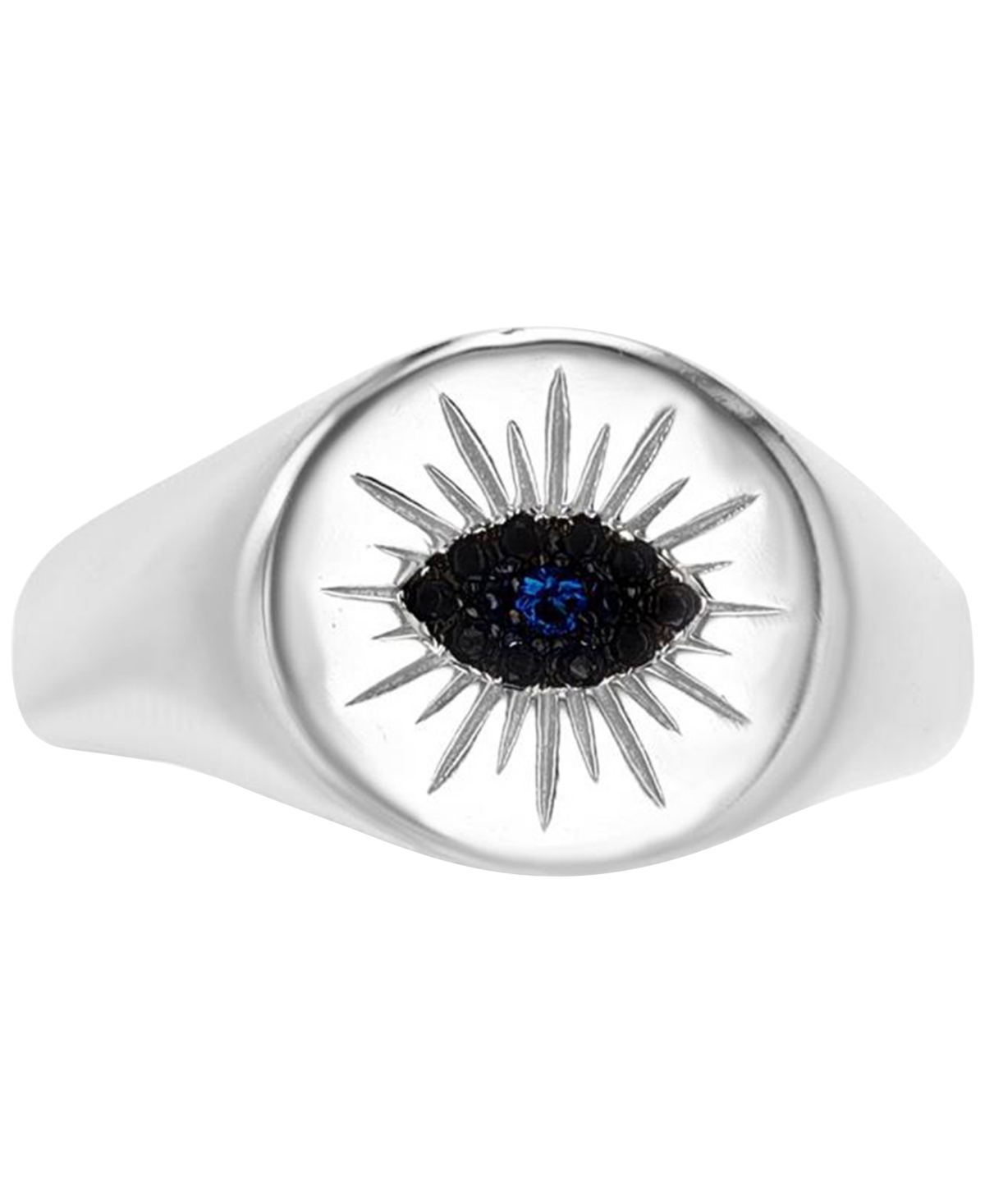 Shop Macy's Black Spinel (1/20 Ct. T.w.) & Lab-grown Blue Spinel Accent Evil Eye Ring In Sterling Silver In Black  Blue Spinel