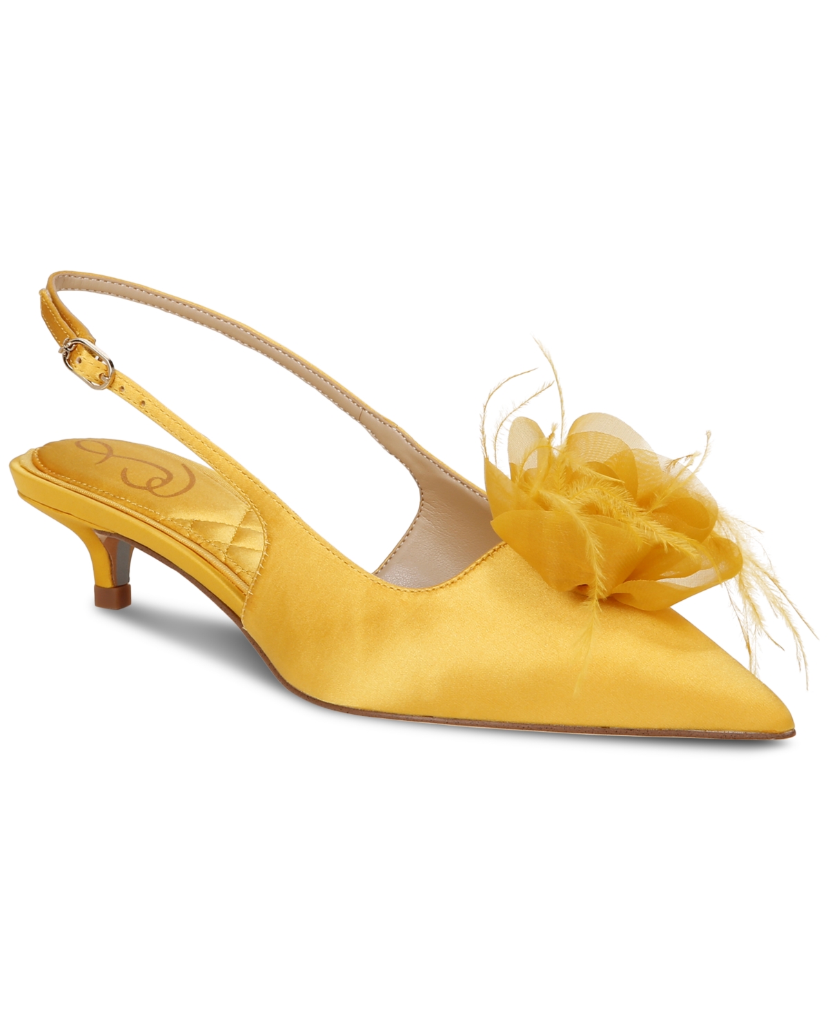 Shop Sam Edelman Women's Faye Embellished Feather Slingback Kitten-heel Pumps In Sunflower