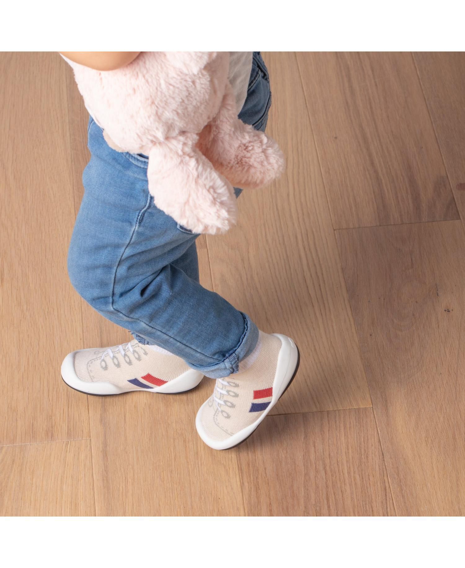 Infant Girl Boy First Walk Sock Shoes Runner - Light Beige