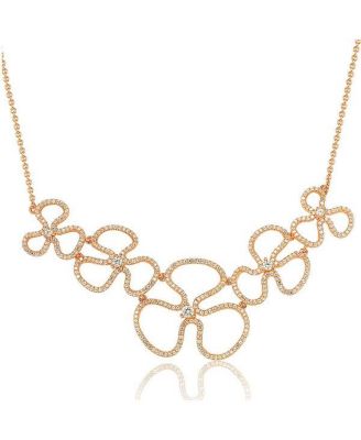 Suzy Levian Sterling Silver Cubic Zirconia Thin Floral Bib Pendant Necklace - Rose 163$