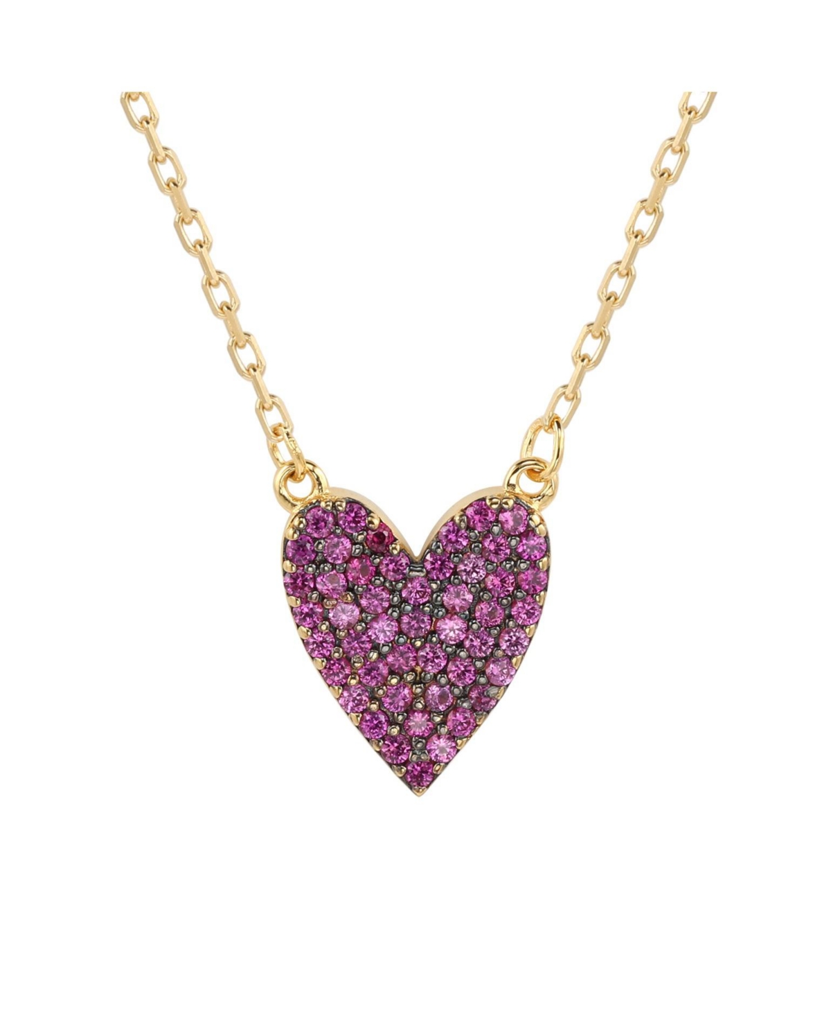 Suzy Levian Sterling Silver Cubic Zirconia Pave Solid Heart Necklace - Green