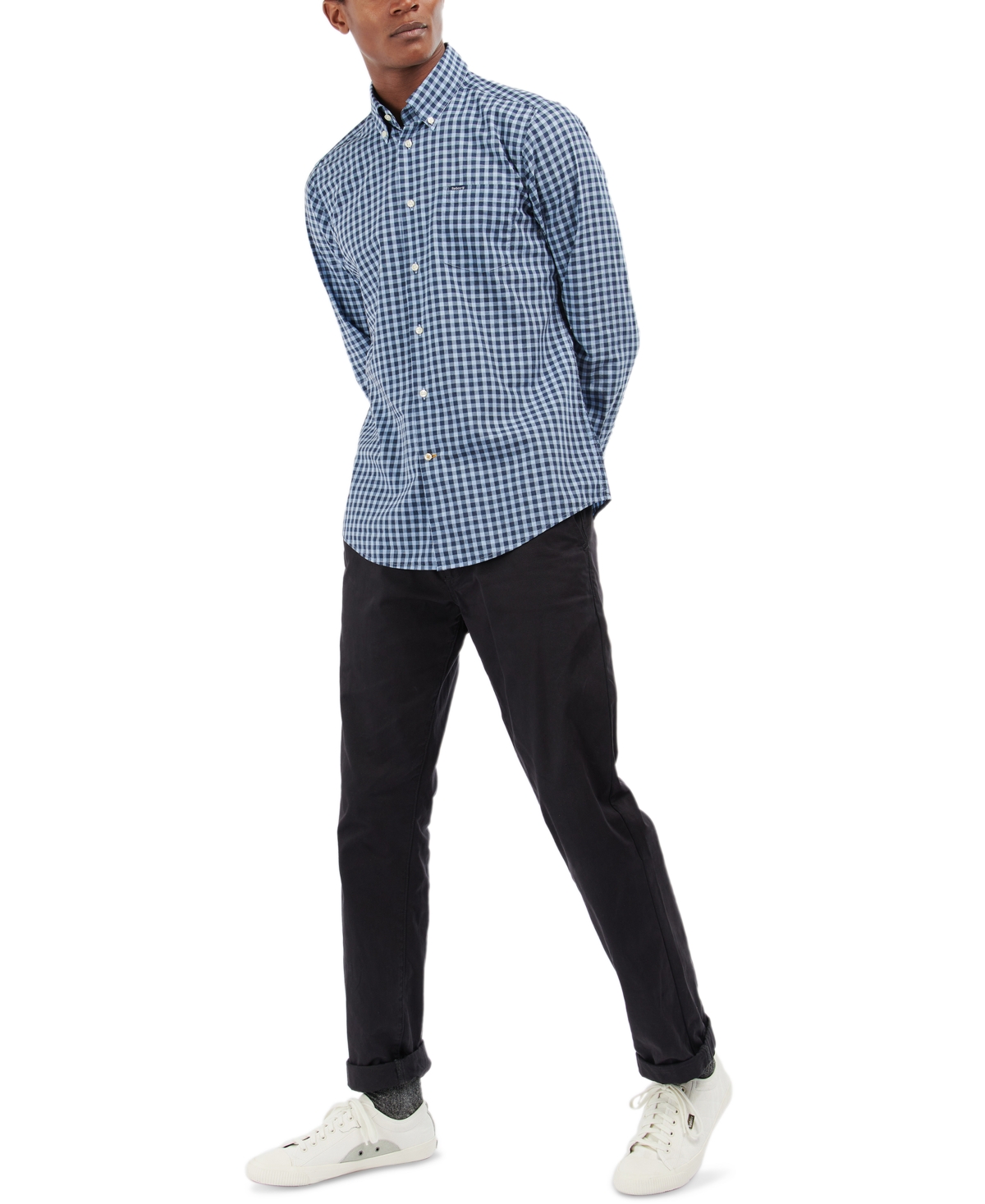 Shop Barbour Men's Merryton Tailored Long Sleeve Gingham Shirt In Blue