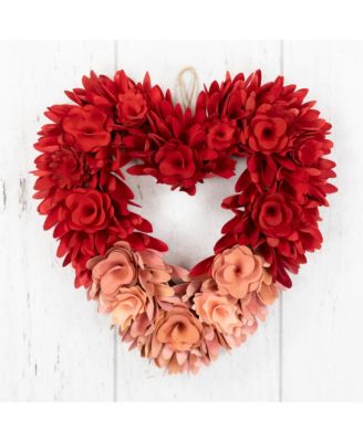 Wooden Rose Artificial Valentine's Day Floral Wreath, 15"