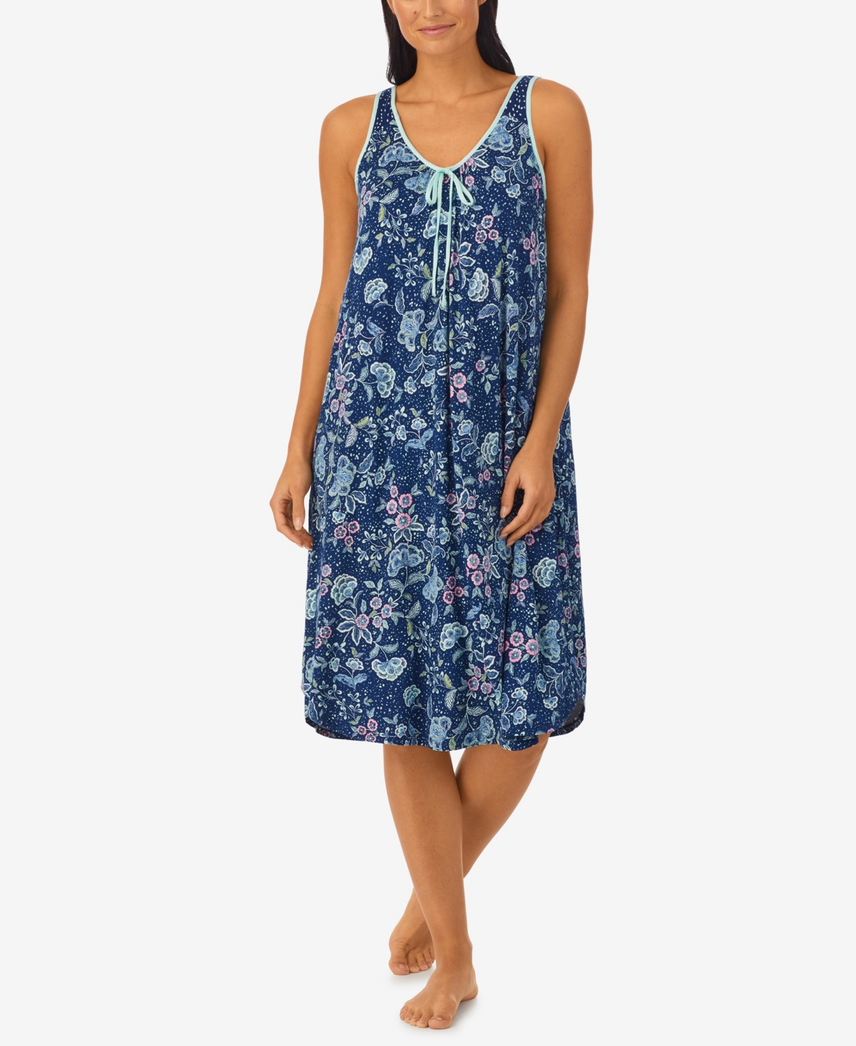 Women's Sleeveless Midi Nightgown - Navy Floral