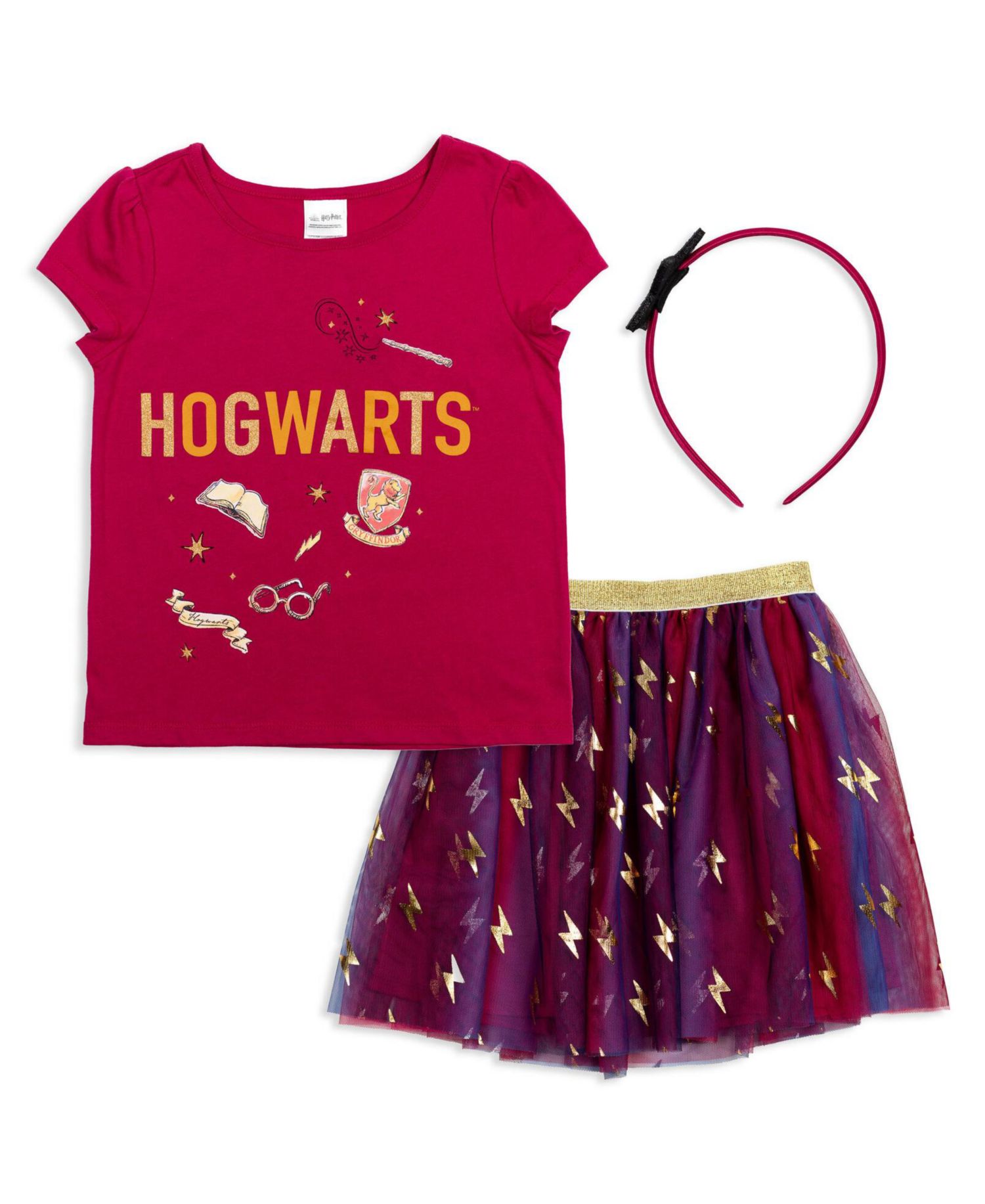Little Girls Gryffindor T-Shirt Tulle Skirt and Headband 3 Piece Outfit Set Toddler|Child