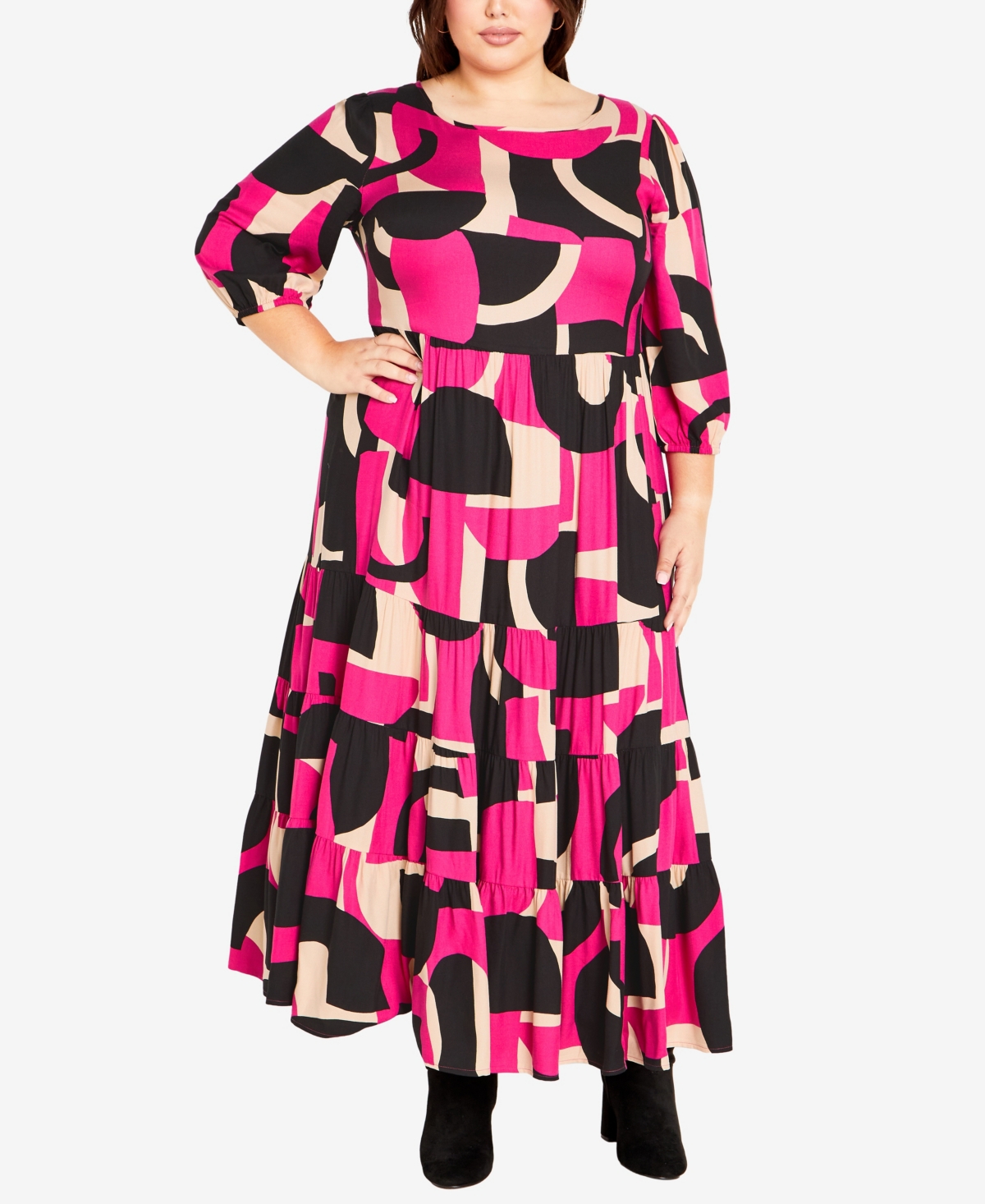 Avenue Plus Size Gia Print Maxi Dress In Magenta Print