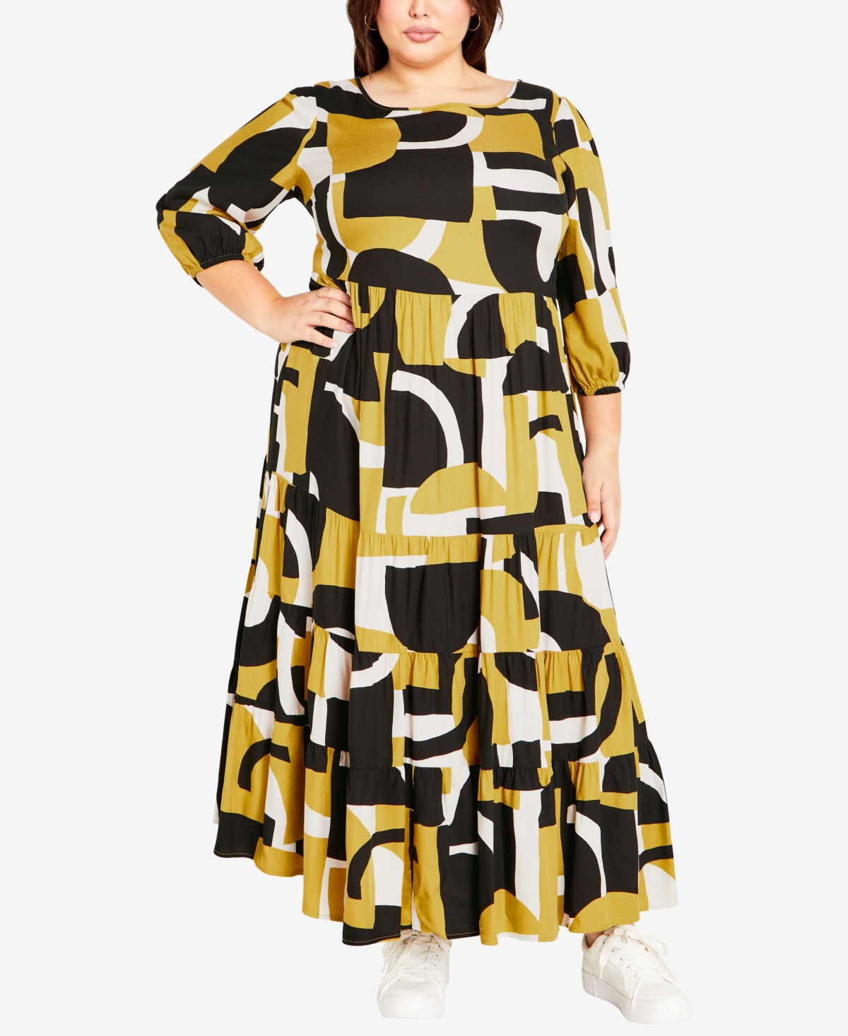 Avenue Plus Size Gia Print Maxi Dress In Mustard Print