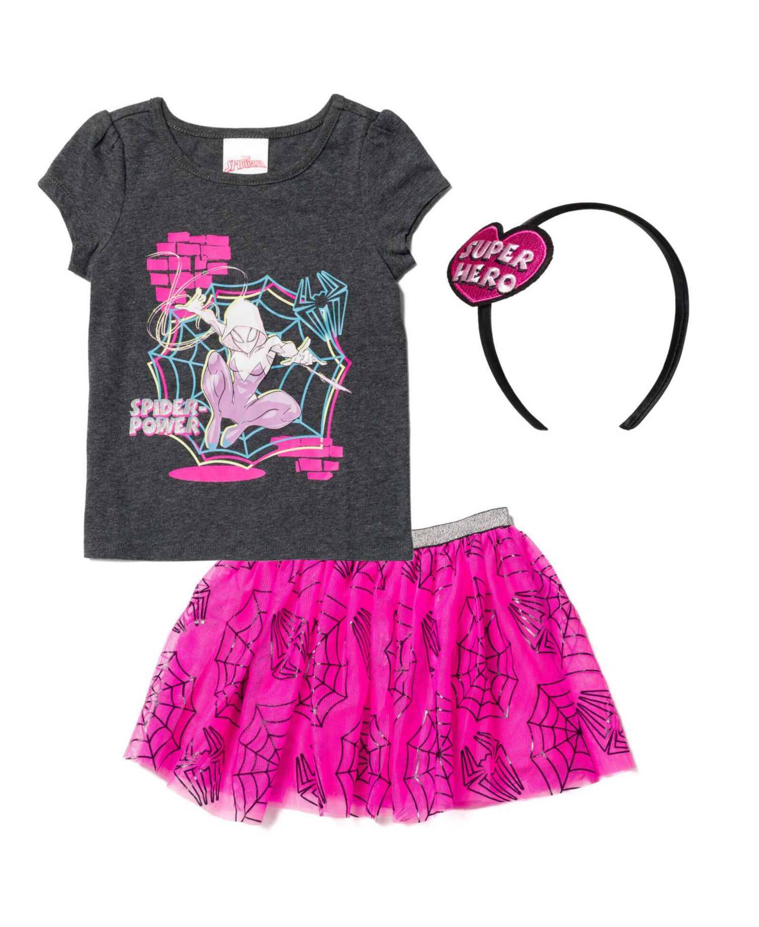 Toddler Girls (2T-16) Graphic T-Shirt Tulle Skirt and Headband 3 Piece Outfit Set