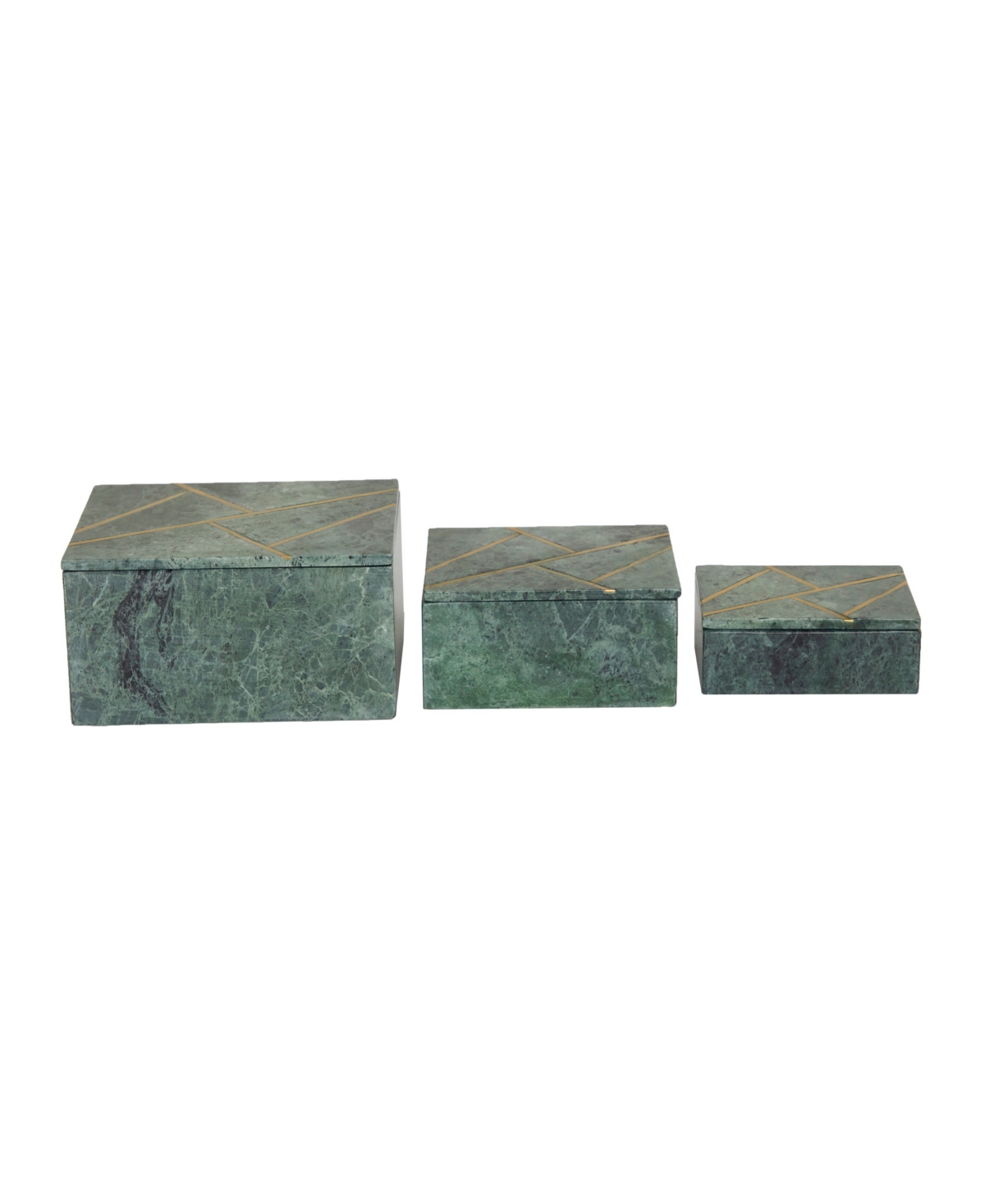 Shop Rosemary Lane Real Marble Box With Gold-tone Linear Lines Set Of 3 In Green