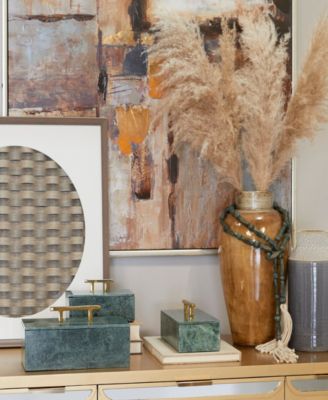 Real Marble Box with Gold-Tone Bar Handles Set of 3 - 12", 10", 8" W