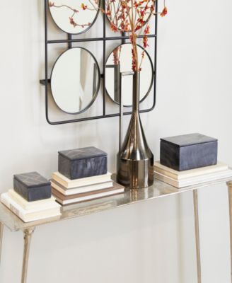 Real Marble Box with Gold-Tone Linear Lines Set of 3 - 9", 7", 6"W