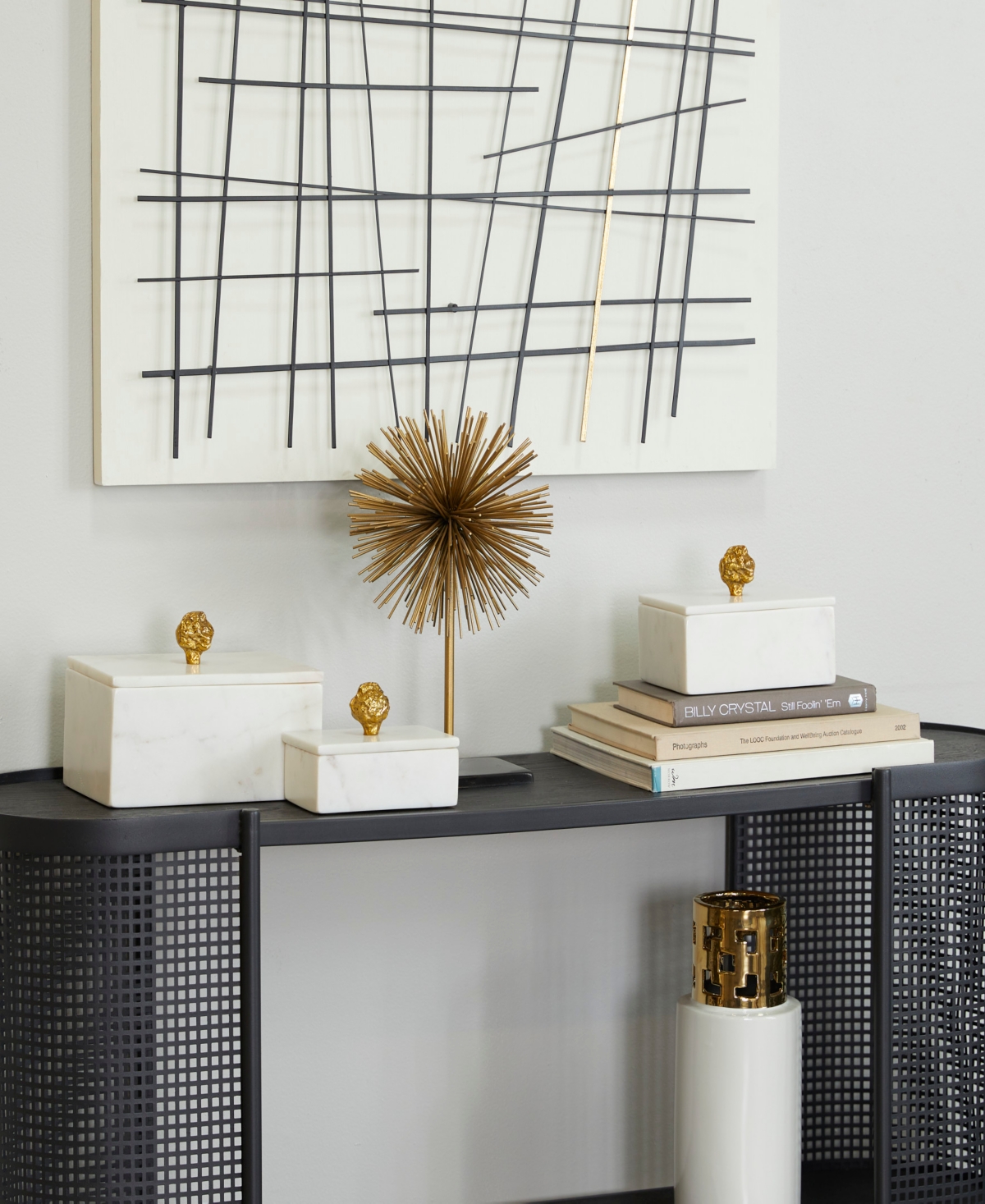 Rosemary Lane Real Marble Box With Gold-tone Finial Set Of 3 In White