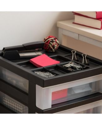 USA Craft Organizers and Storage, Rolling Storage Cart for Classroom Supplies, Storage Organizer for Art Supplies, Drawer Top Organizer for Small Parts, 6 Drawers, Black/Clear