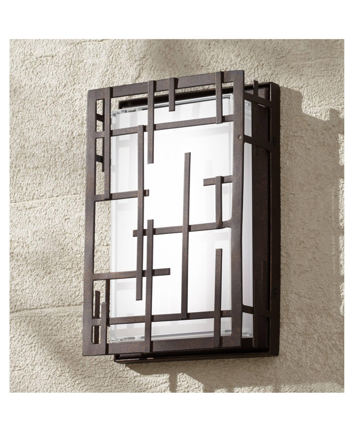 Modern Lines Outdoor Wall Light Fixture Led Dimmable Bronze Grid Frame 9 1/4" White Cased Glass for Exterior House Porch Patio Outside Deck Garage Yar