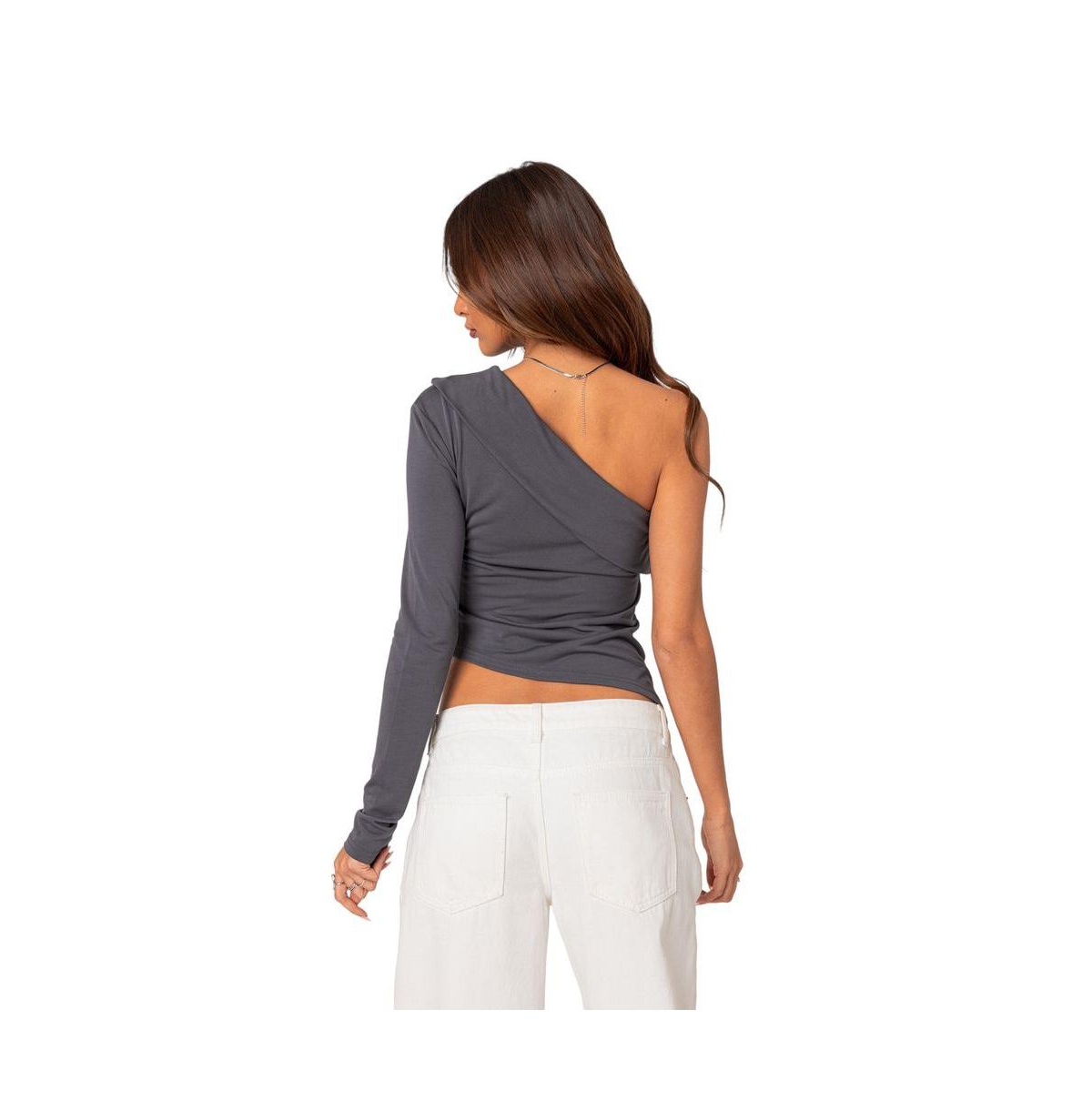 Women's Fold over one shoulder top - Dark-gray